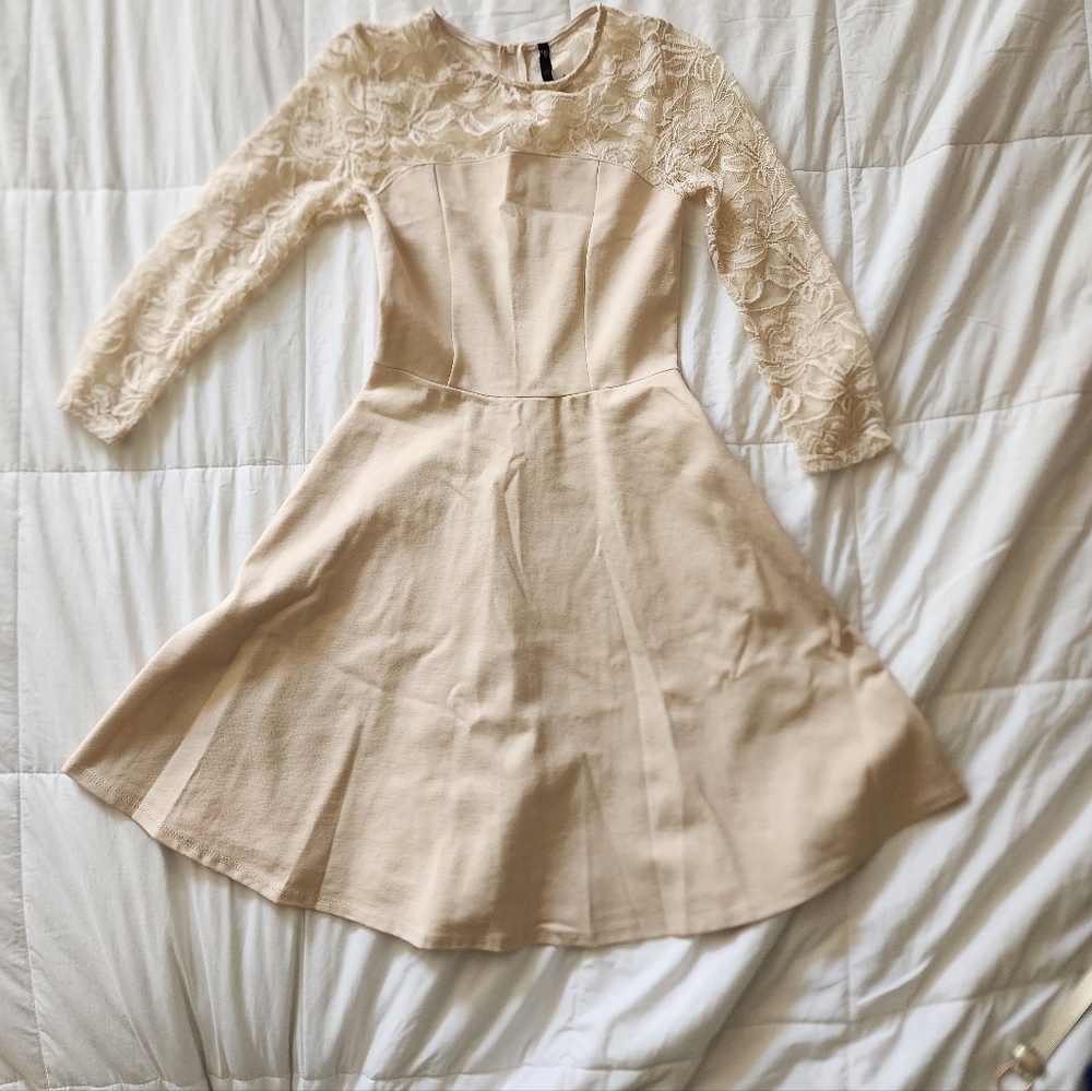 Love Culture Cream Lace-Bodice Fit-and-Flare Dress